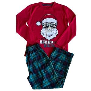 Kids Santa Long Pajama Set with Flannel Pants sz M (8/10)